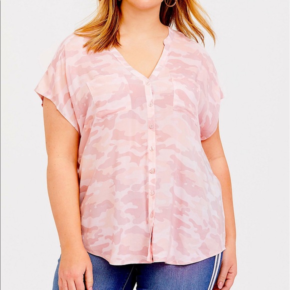 torrid Tops - torrid size 2 Pink Camo Challis Dolman Blouse